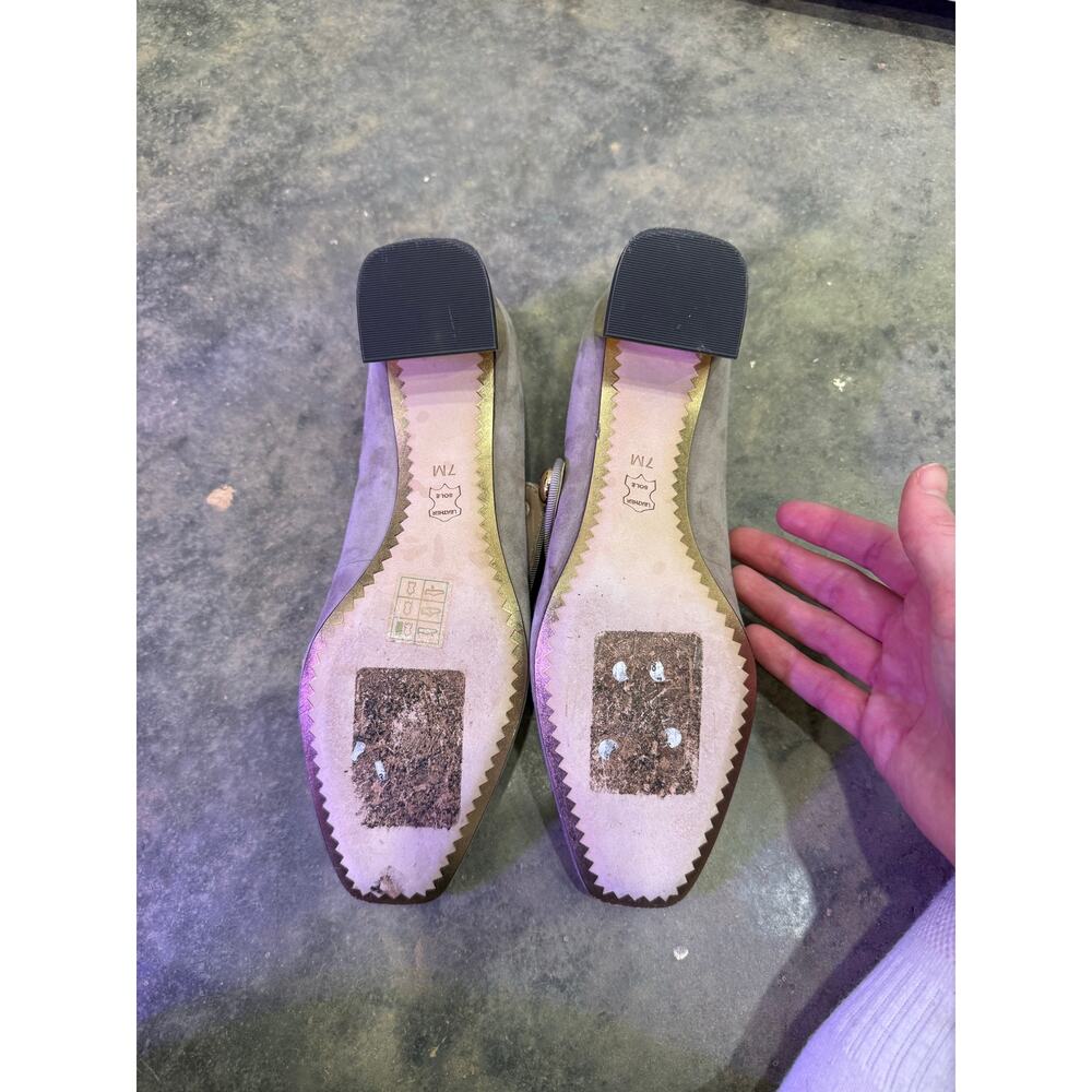 Tory Burch Marisa 40mm Mary Jane Pump Gold Heel Taupe Gray Sz 7 - Picture 7 of 7